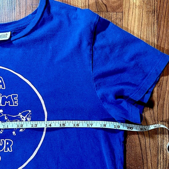 Levi’s "Have a good time in your Levi’s" cropped blue scooped T-shirt womens M - Picture 4 of 7